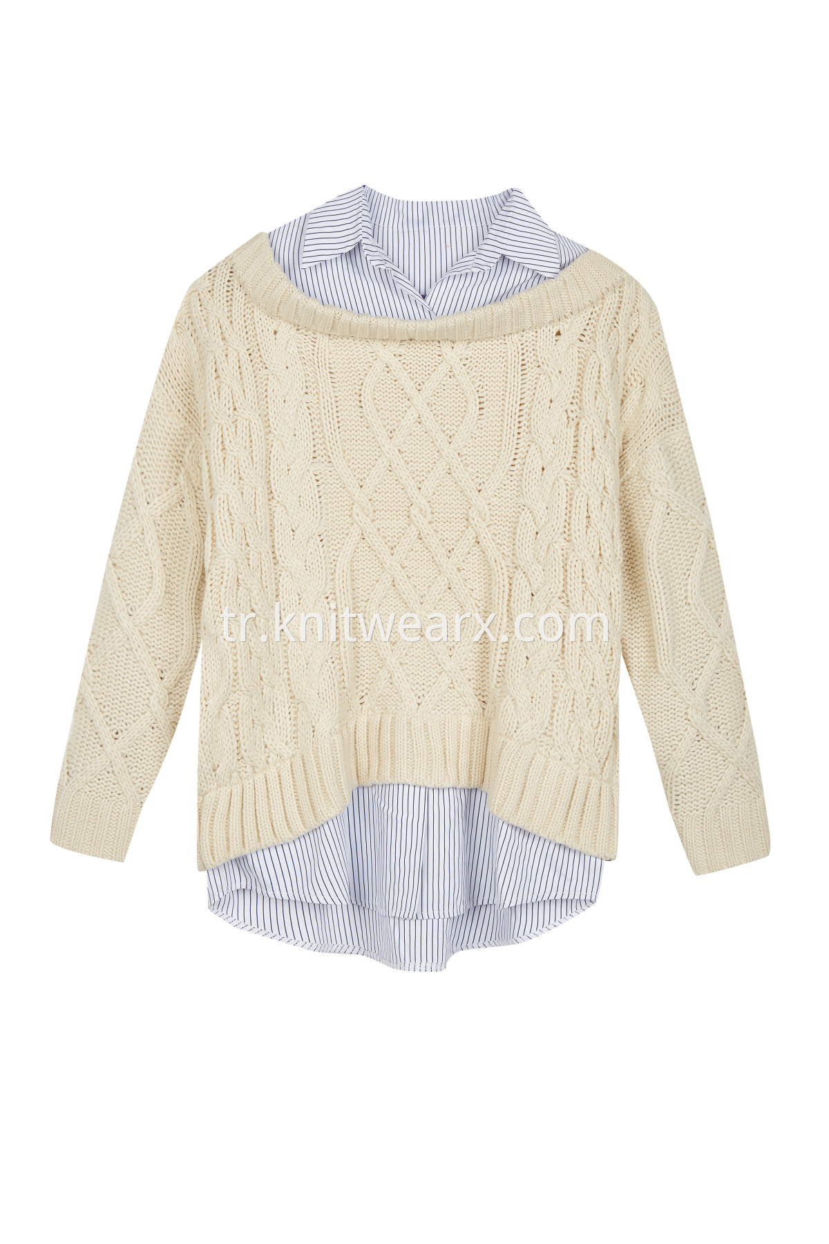 Women's Knit and Woven Casual Shirt Collar Cable Knitwear